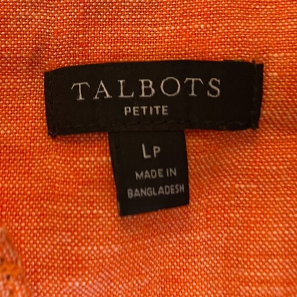 Talbots Woman's Top LP Petite Orange 100% Linen Long Sleeve Button Detail - Picture 5 of 9